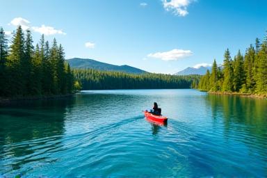 Person kayaking on a calm Canadian lake