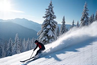 Skier on a snowy mountain slope